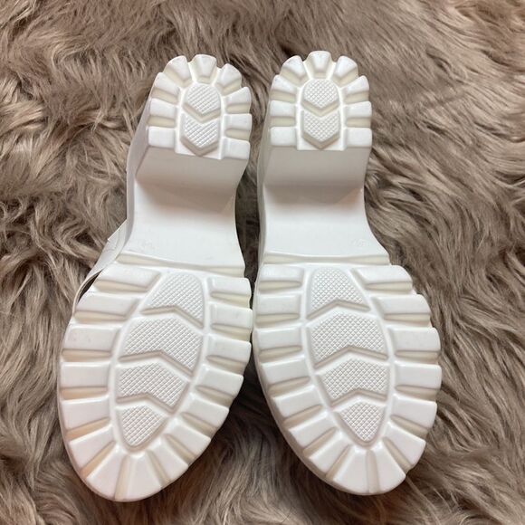 High Heel Platform Wedge White Criss-cross Ankle Strap Chunky Block Sandal - Picture 8 of 10